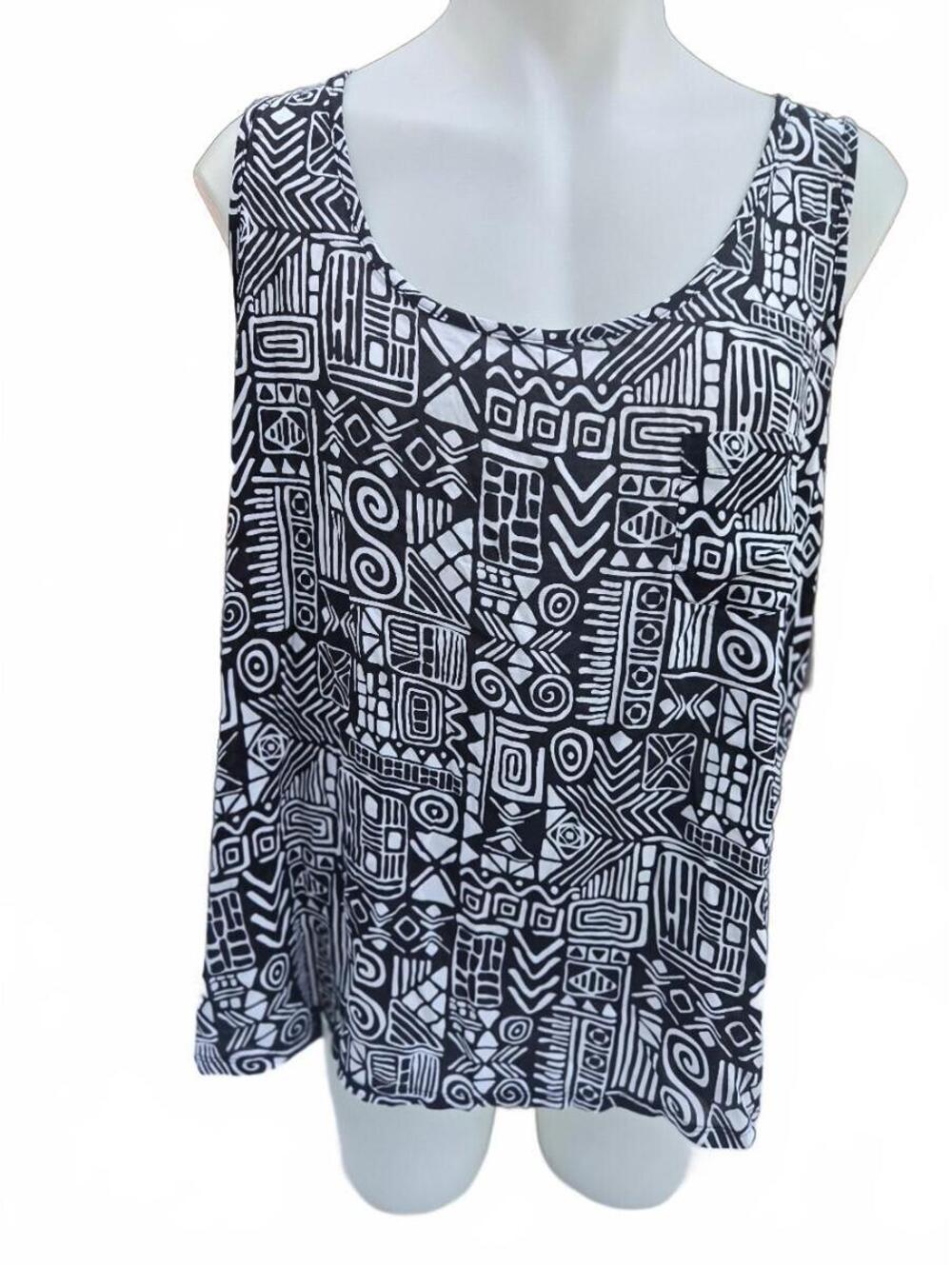 NEW Relativity women's Black and White Patterned Sleeveless T-Shirt Size 2X